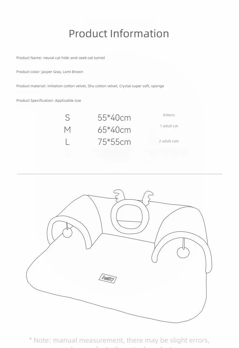 Winter Plush Cat Bed with Reindeer Tunnel