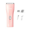 Cortador portátil de pelo para mascotas rosa con accesorio protector y herramienta de aseo separada.