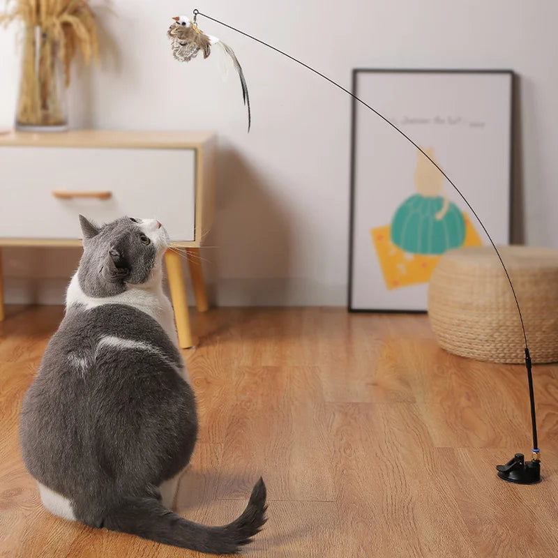 Jouet Interactif pour Chat avec Plumes et Baguette