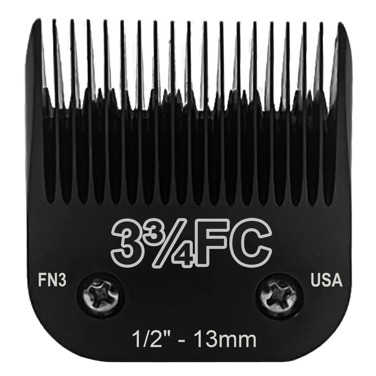 Black professional detachable dog clipper blade set with 3/4 FC size and 1/2" to 13mm guard.