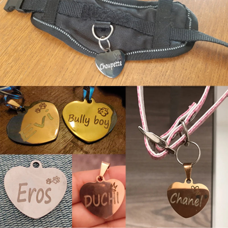 Personalized Pet ID Tag for Collar - Engraved Heart Tag