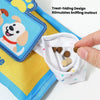A treat-hiding design puzzle toy for dogs and cats featuring a colorful fabric pouch and hidden treats.