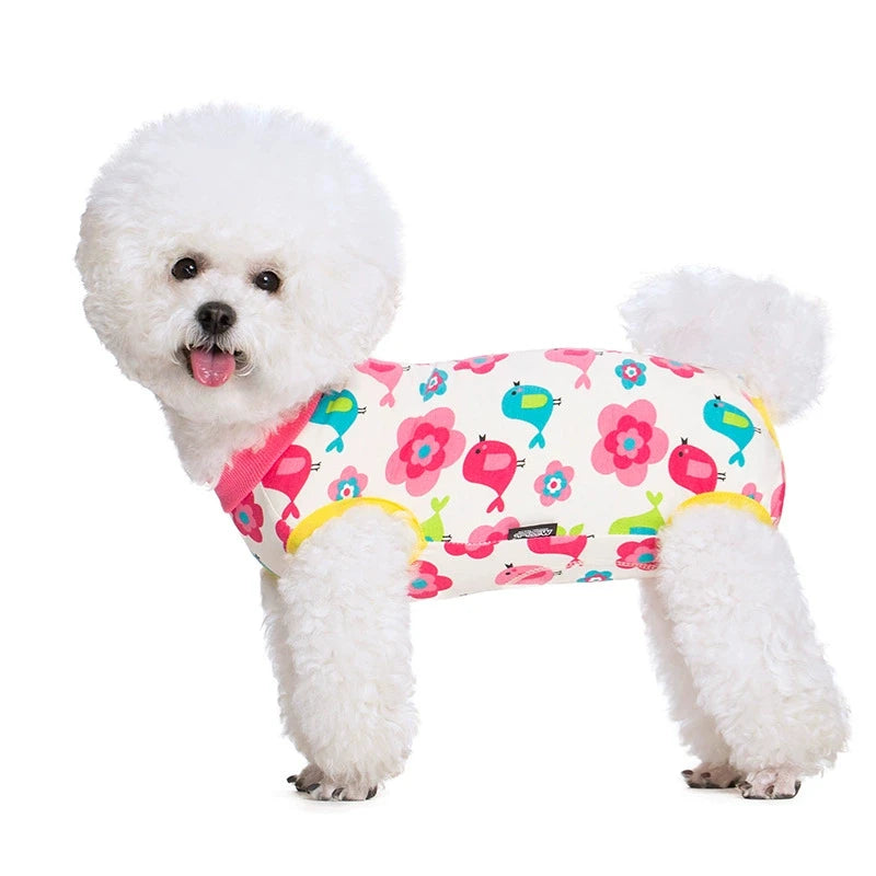 Striped Cotton Dog Recovery Suit for Post-Surgery Protection