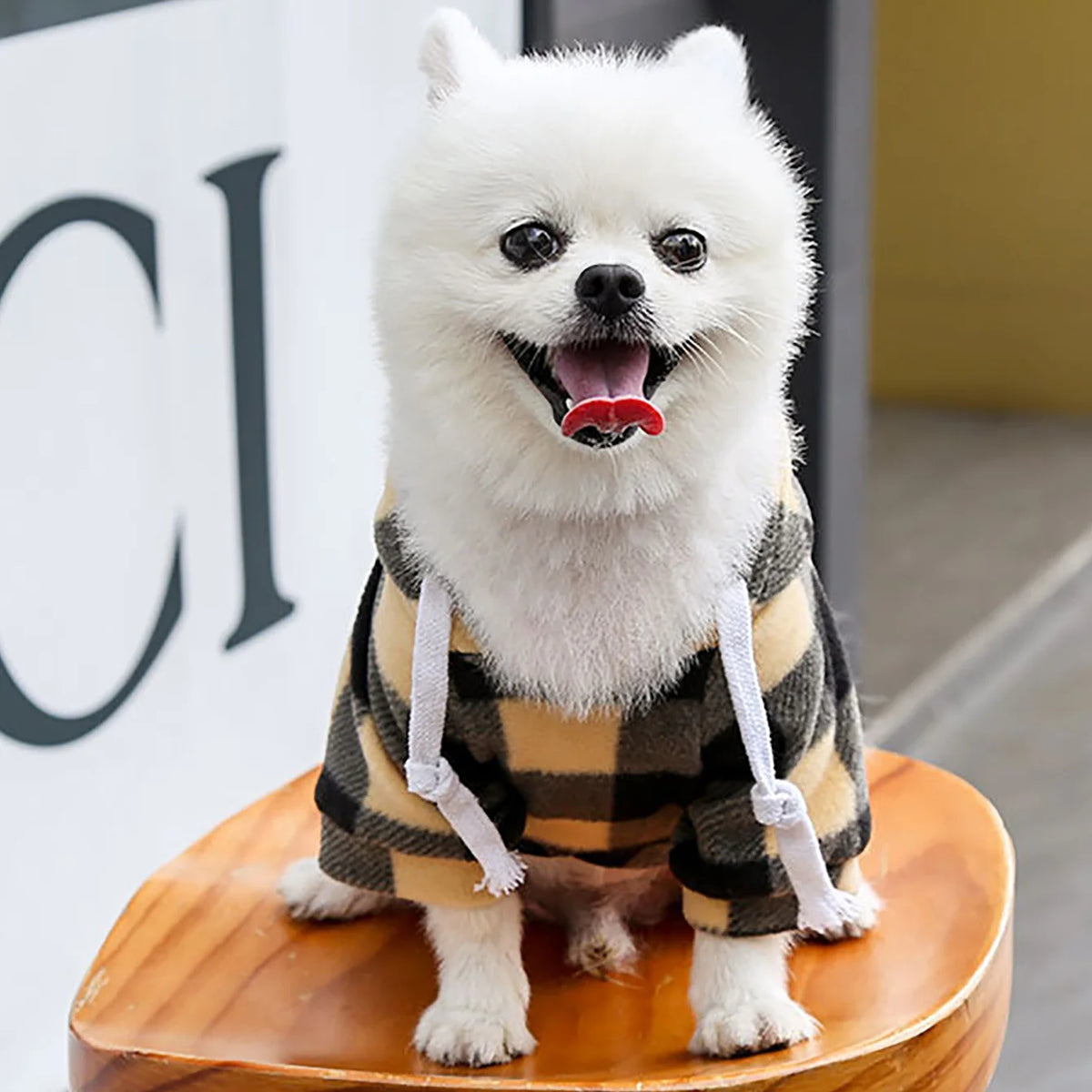 Plaid Fleece Pet Hoodie with Zipper Pocket
