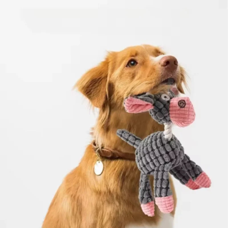 Plush Squeaky Donkey Dog Toy for Teething and Interactive Play