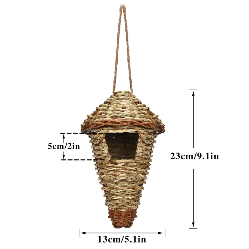 Handwoven Natural Grass Hanging Bird Nest for Small Birds