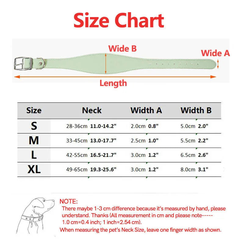 Wide Leather Dog Collar for Long-Necked Breeds