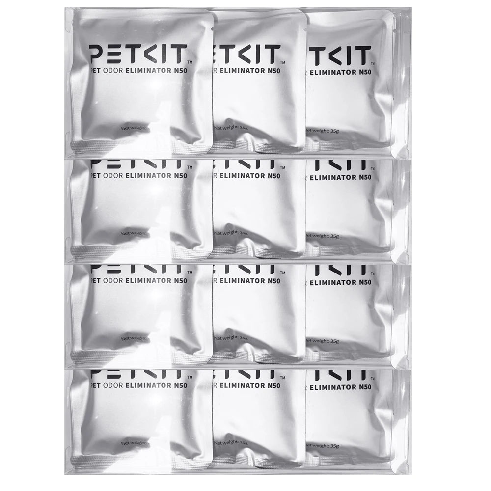 Fünf Pack Petkit Geruchsentferner N50 für Katzenstreuboxen in klarem Plastik