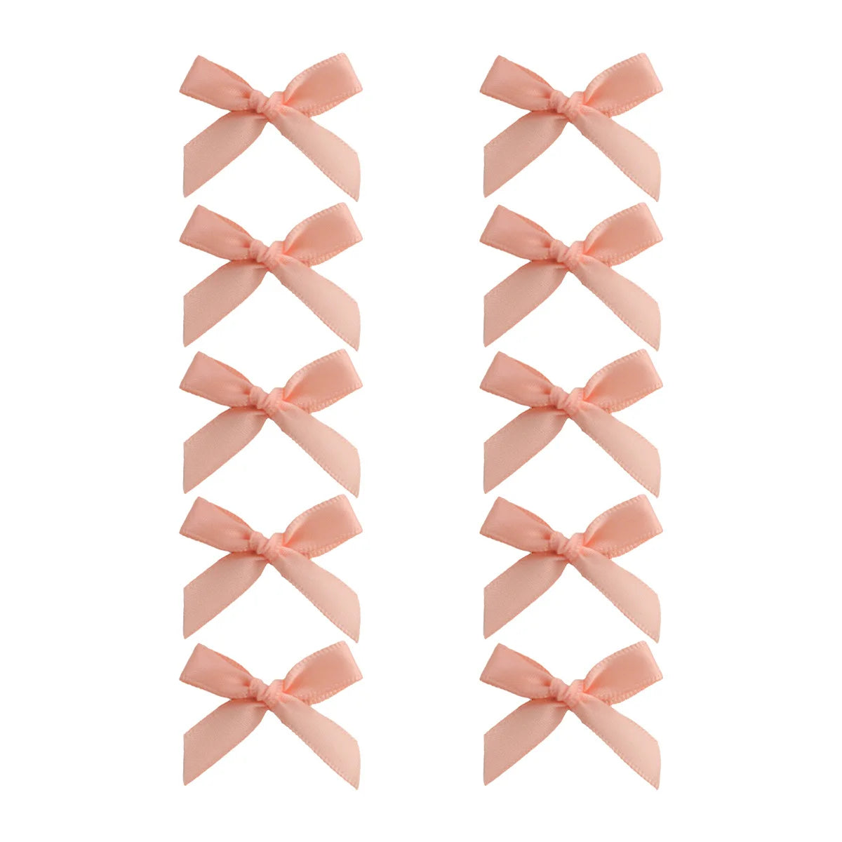 A set of ten pink ribbon bow hair clips for girls arranged vertically.