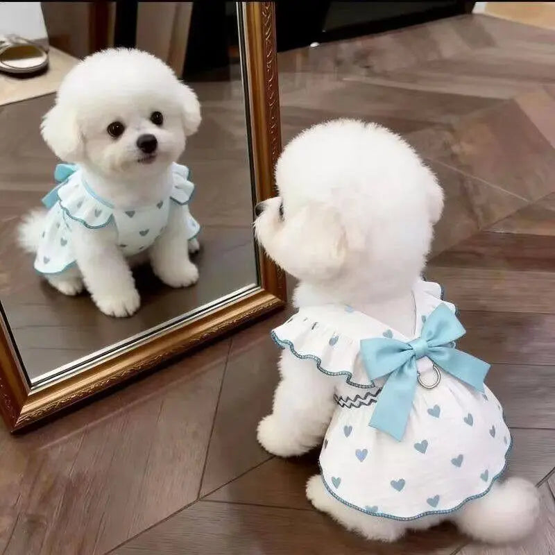 Summer Bow Heart Print Pet Dress for Small Dogs and Cats