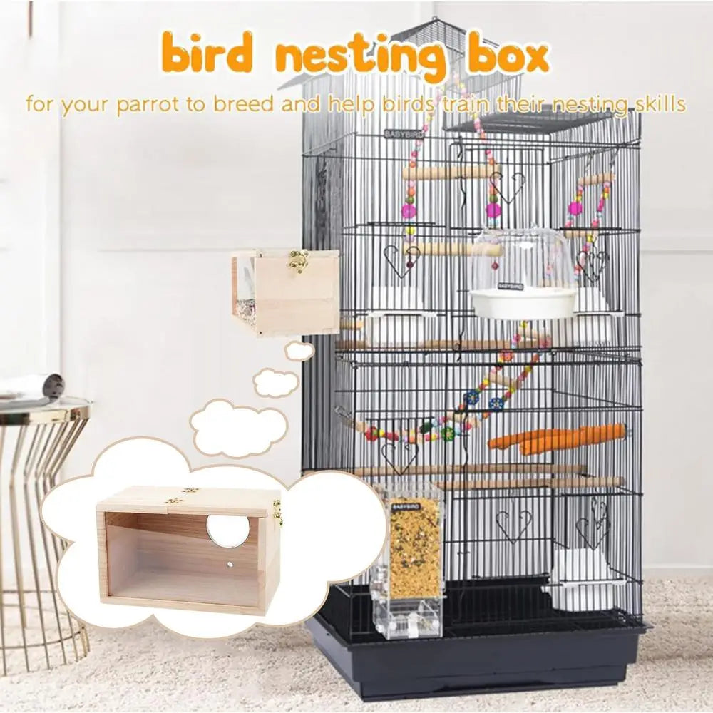 Natural Wood Bird Nesting Box with Viewing Window