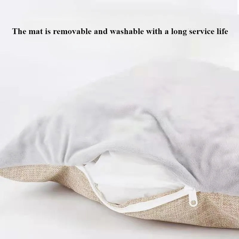 A soft, gray foldable pet cave bed with a light-colored interior lining is shown.