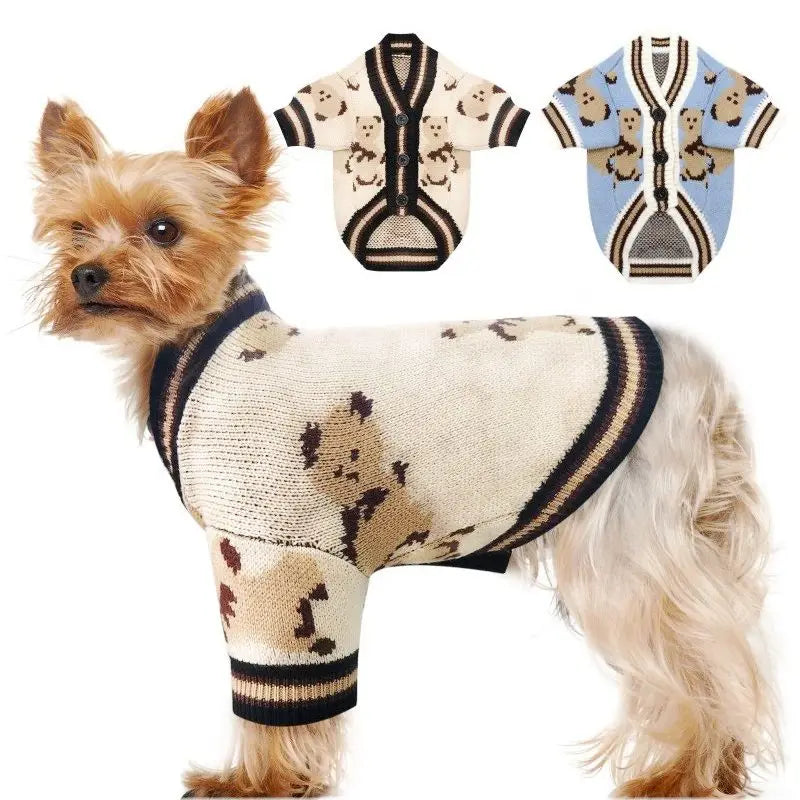 Adorable Bear Pattern Knitted Cardigan for Small Dogs and Cats