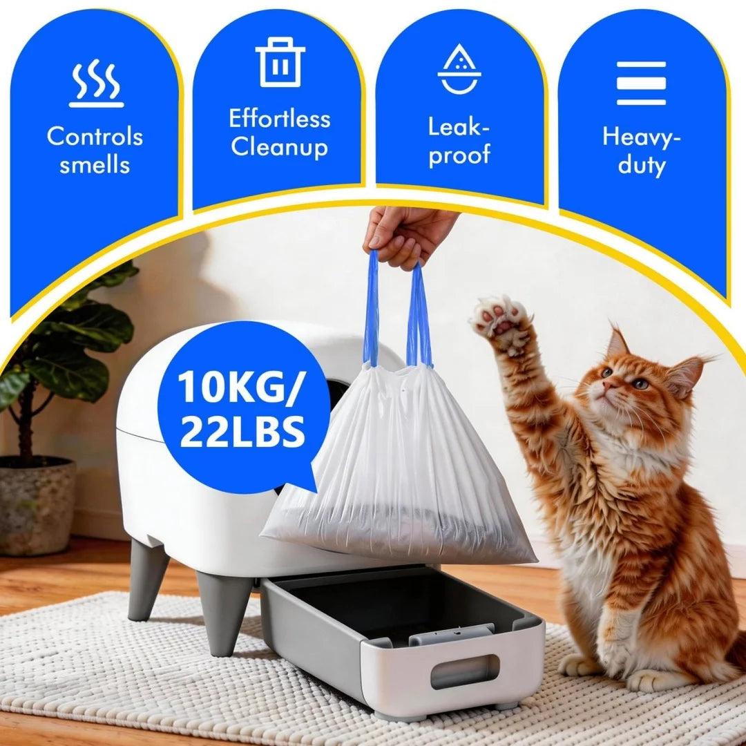 Leak-Proof Drawstring Cat Litter Bag for Self-Cleaning Litter Boxes