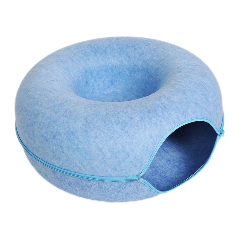 Lit pour chats en donut bleu clair convertible pour deux chats
