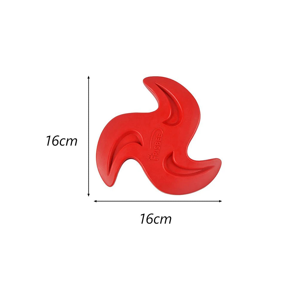 A bright red hexagonal TPR dog chew toy for dental health and interactive play.