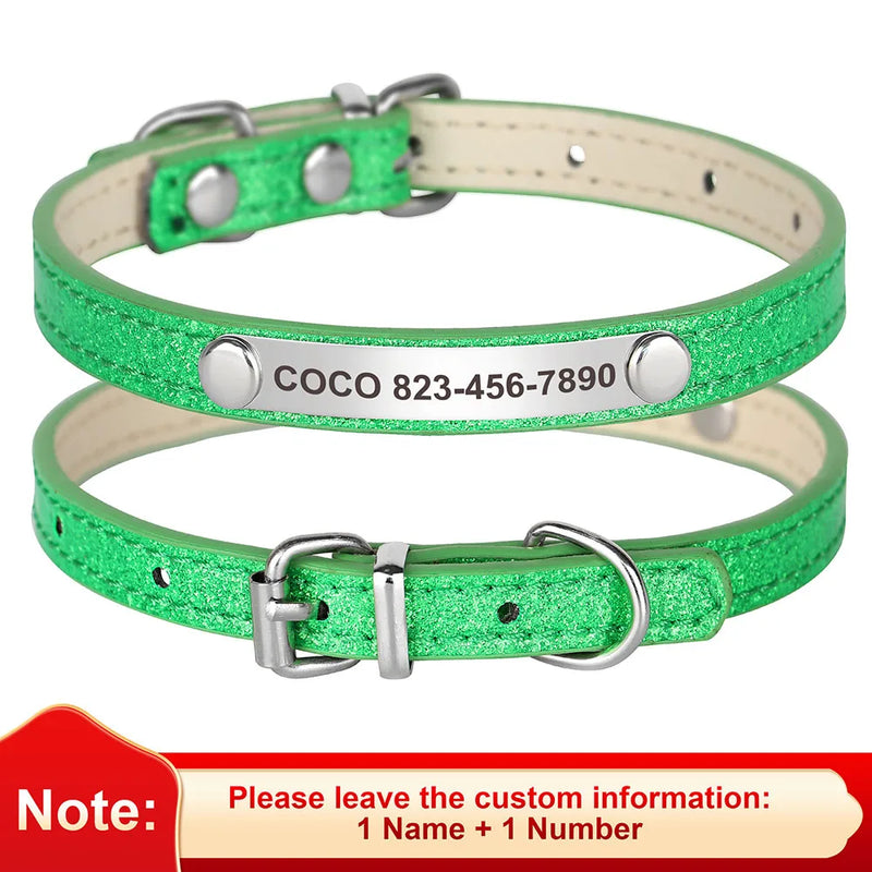Individuell gravierte Leder-Hundehalsband mit ID-Tag