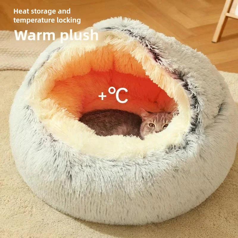 Lit Semi-Ouvert en Peluche pour Chats et Chiens