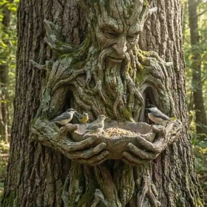 Tree Face Bird Feeder - Resin Tree Hugger Sculpture for Outdoor Garden