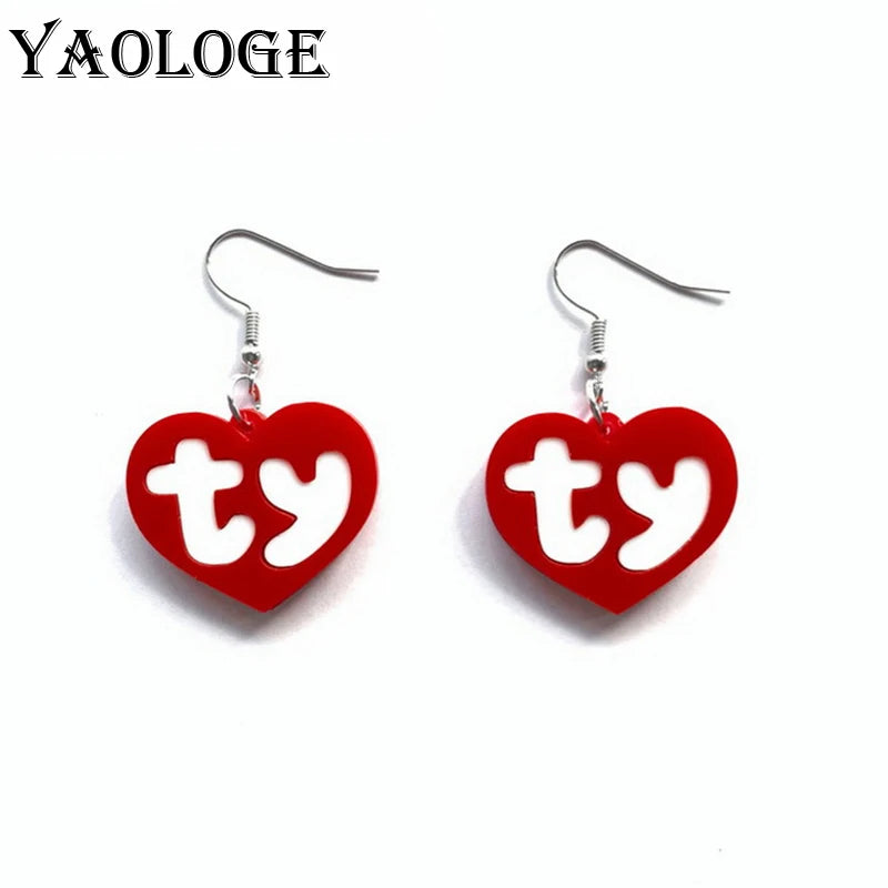 Acrylic Heart Drop Earrings with Letter Pendant