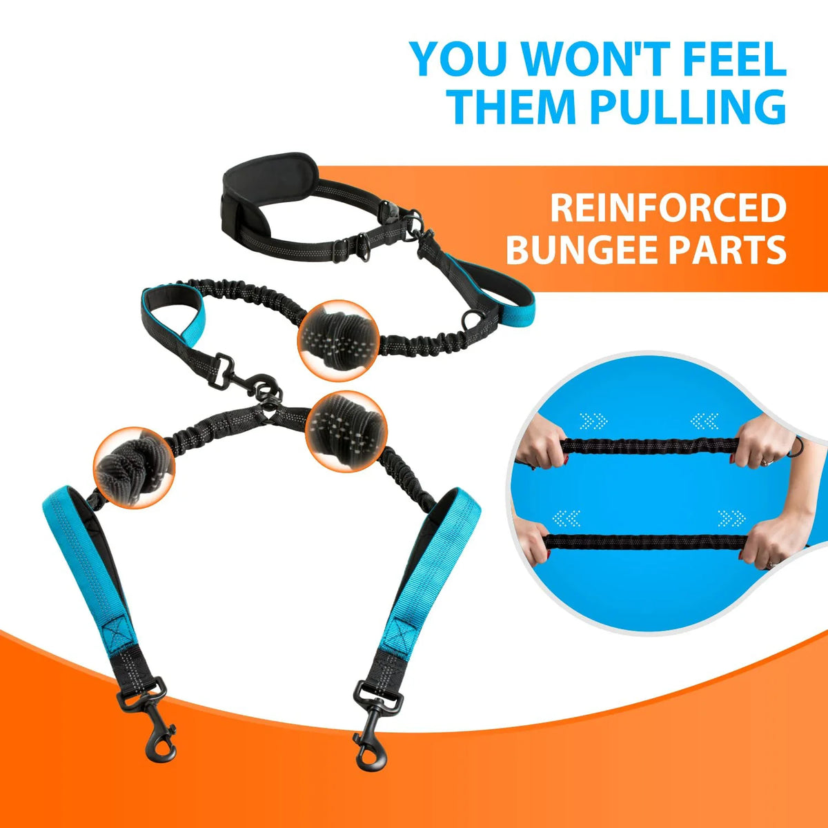 Hands-Free Double Dog Leash for Two Dogs – Padded Handles & Reflective Stitching for Medium and Large Breeds