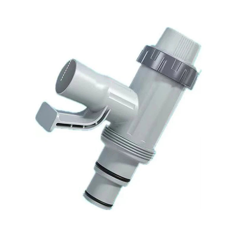 A gray pool hose adapter kit featuring a plunger valve and wall mount for connecting hoses.