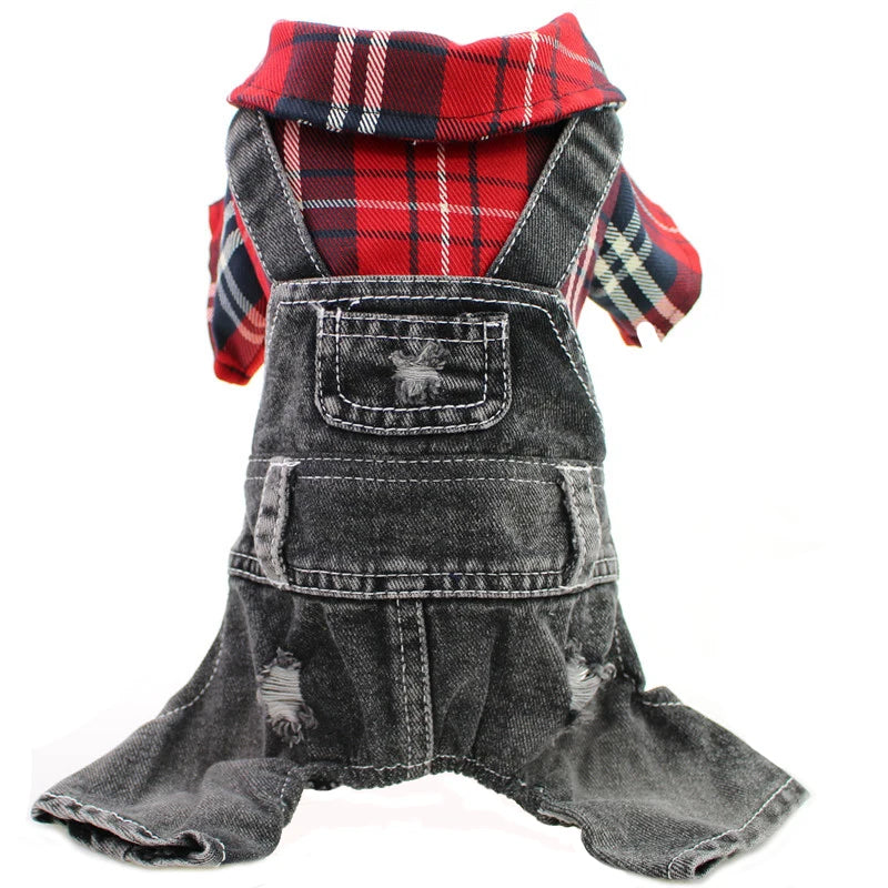 Classic Plaid Denim Jumpsuit for Small Dogs