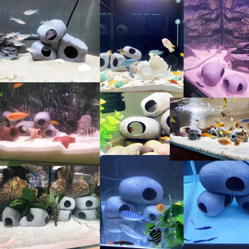 Ceramic Aquarium Cave Decor for Cichlids & Shrimp