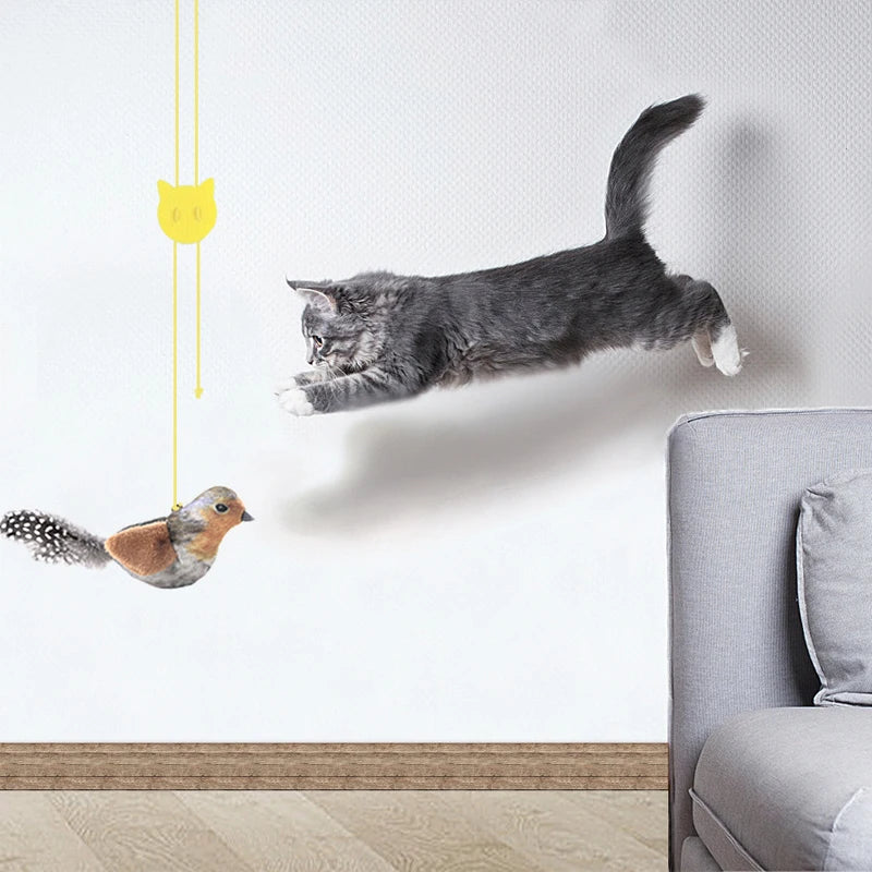 Realistisch wirkender Plüsch-Vogel-Katzenspielzeug mit Federn