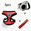 A set of three escape-proof cat harness and leash products including a harness, a collar, and a retractable lead.