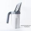 A white integrated pet waste scoop with a gray handle and perforated top, shown against a white background.