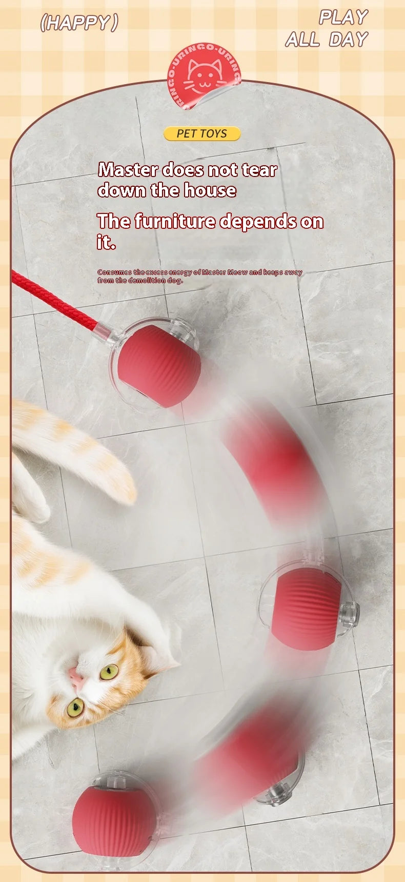 Interactive Rolling Cat Toy with Faux Tail