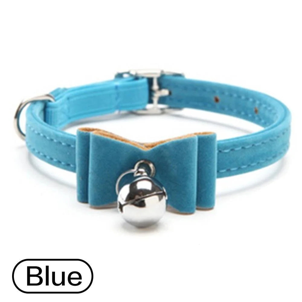 Velvet Bow Tie Pet Collar with Bell for Cats and Small Dogs