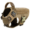 A tan durable dog harness and leash set for training, shown from above.