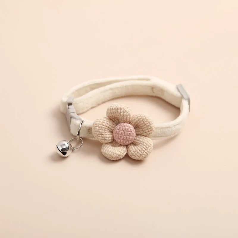 Cat Collar with Flower Bell - Adjustable Buckle