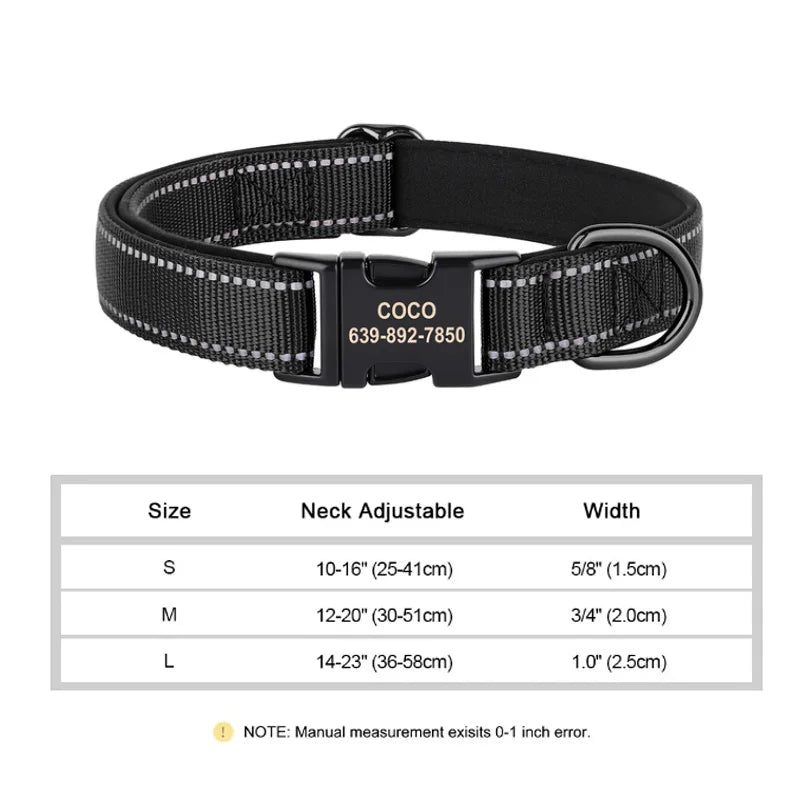 Reflektierendes personalisiertes Hundehalsband mit graviertem Anhänger