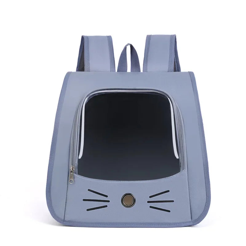 A light blue breathable pet carrier backpack designed for cats and small dogs.