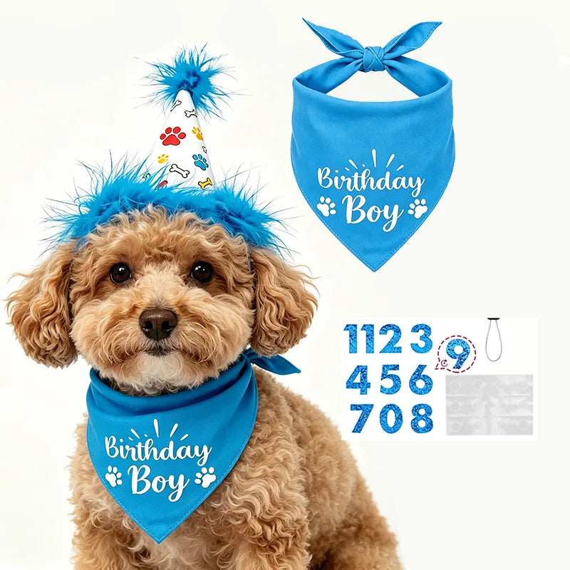Pet Birthday Party Accessory Set with Bandana, Tutu Skirt & Hat
