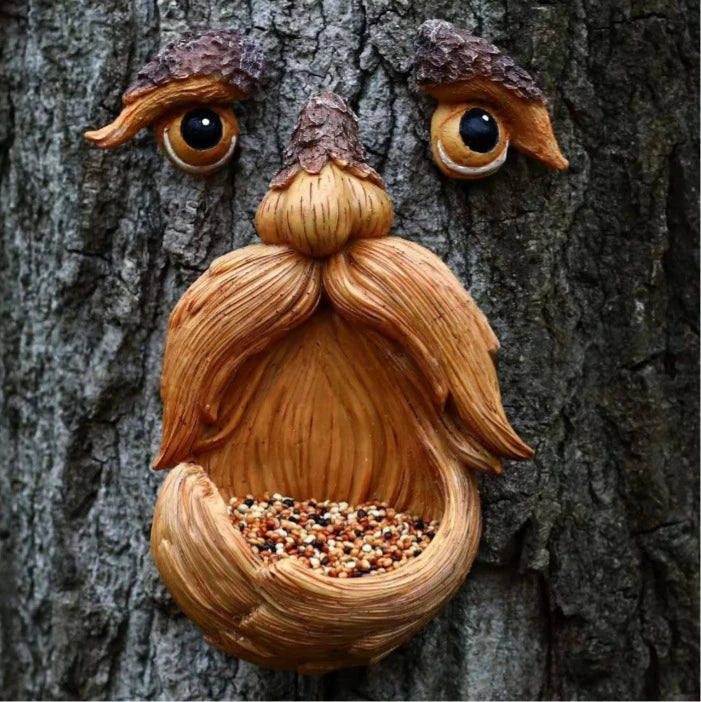 Tree Face Bird Feeder - Resin Tree Hugger Sculpture for Outdoor Garden