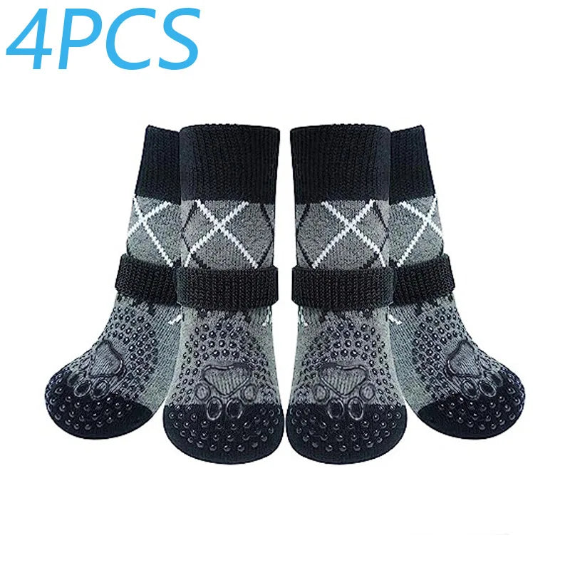 Anti-Slip Knitted Dog Socks with Adjustable Straps (4-Pack)