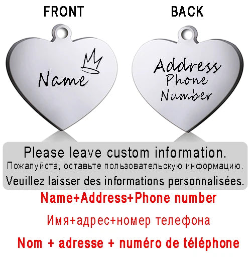 Personalized Pet ID Tag for Collar - Engraved Heart Tag