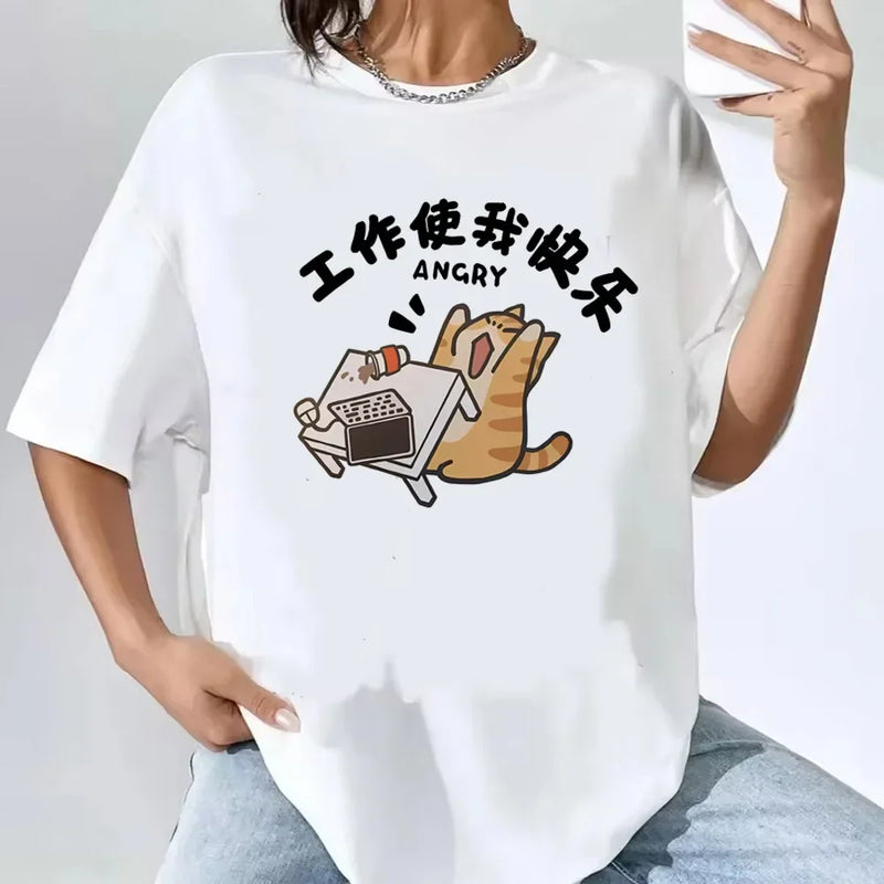 Camiseta de Mujer con Estampa Graciosa de Gato