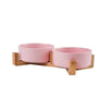 Elevated Ceramic Pet Bowl with Wooden Stand