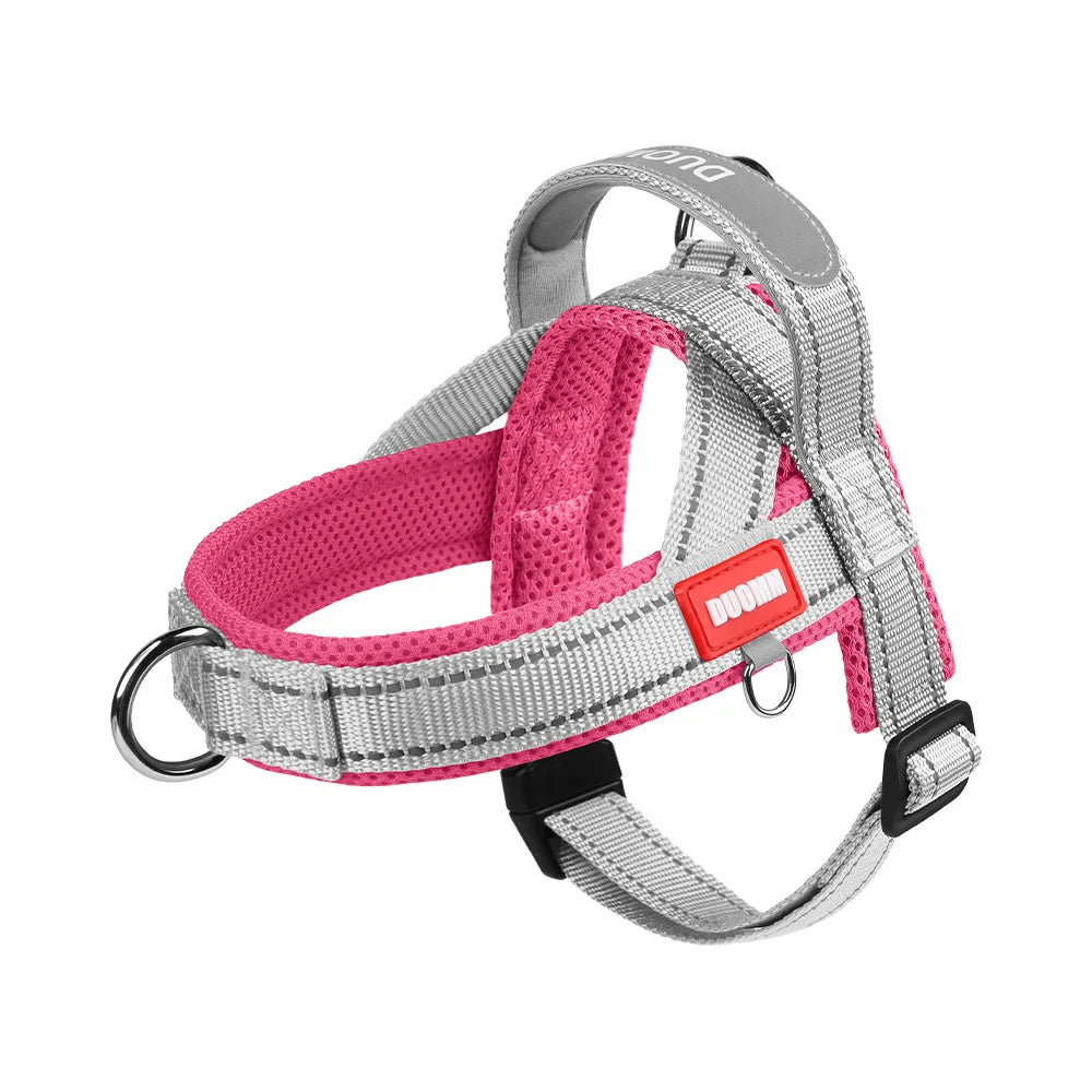 Arnés para perros gris y rosa para razas pequeñas a medianas.