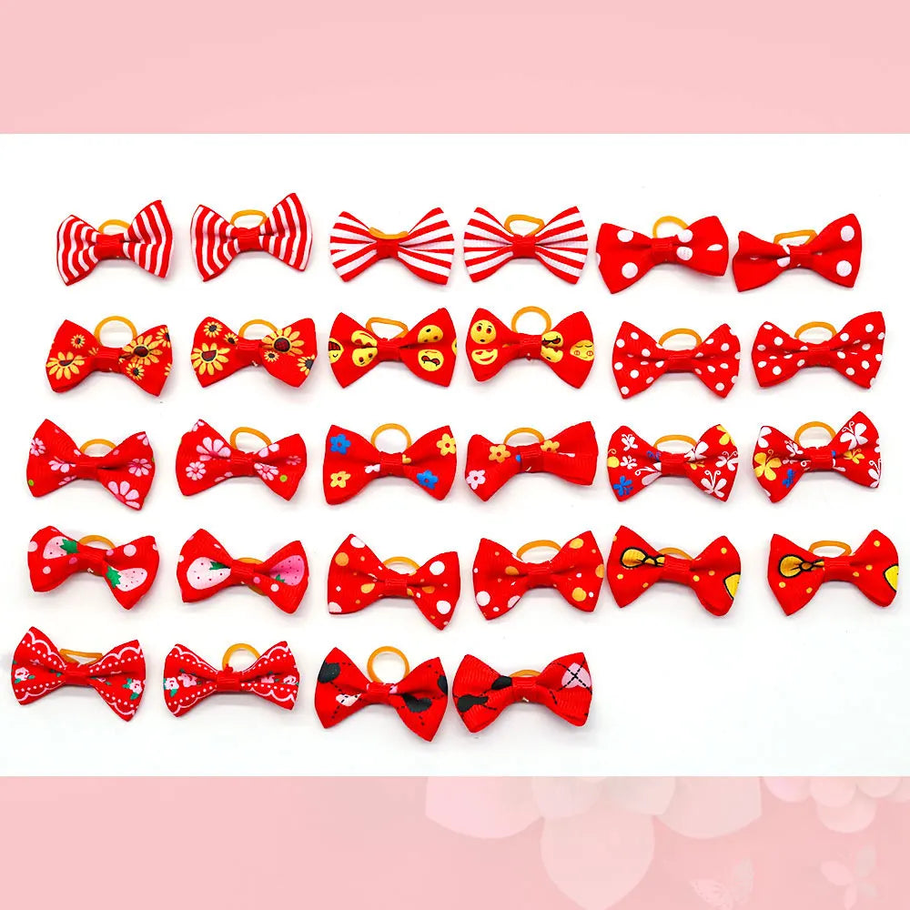 Pet Hair Bows with Rubber Bands - Assorted Styles for Small Dogs and Cats