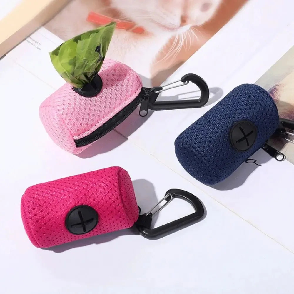 Portable Mesh Dog Waste Bag Dispenser with Carabiner Clip