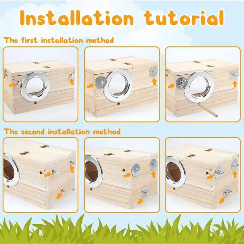 Natural Wood Bird Nesting Box with Viewing Window