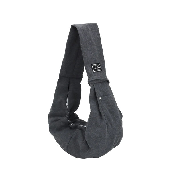 A dark gray portable pet carrier shoulder bag displayed against a white background.