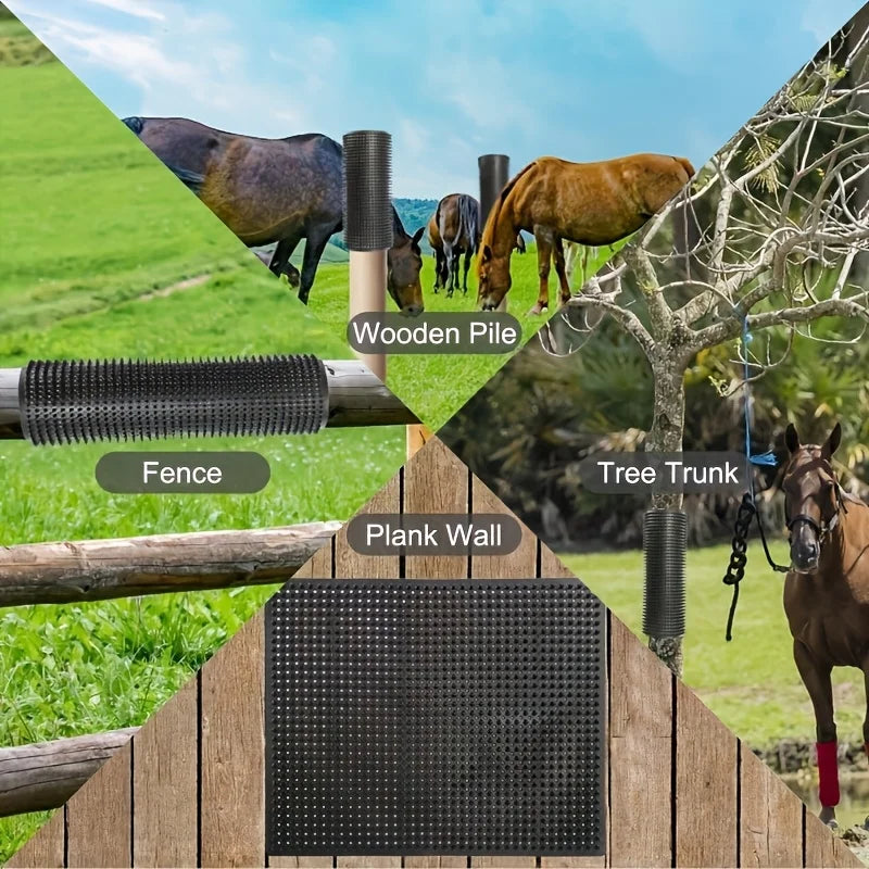 Poteau de grattage pour chevaux en PVC renforcé avec brosse en caoutchouc