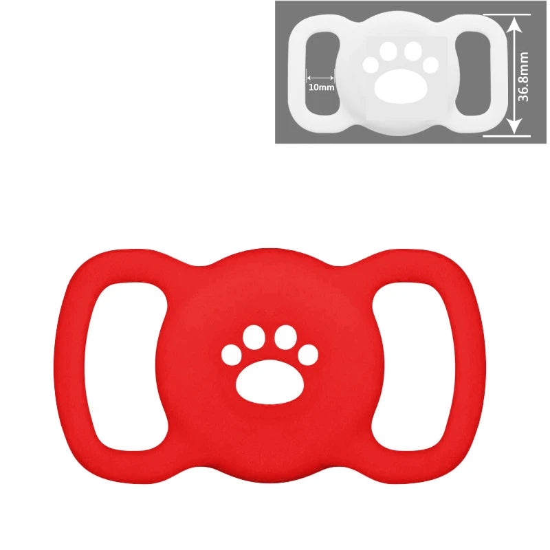 Rotes Silikon-AirTag-Halter mit Pfotenspuren-Design und Schlaufe für Tierhalsbänder